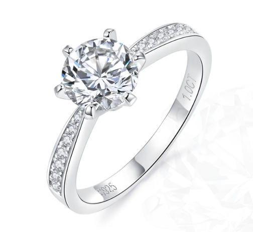 Classic Multi-Stone Solitaire 925 Sterling Sliver Moissanite Engagement Ring
