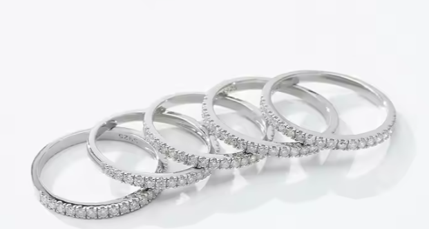 Half Eternity 925 Sterling Silver Moissanite Wedding Ring Band for Women