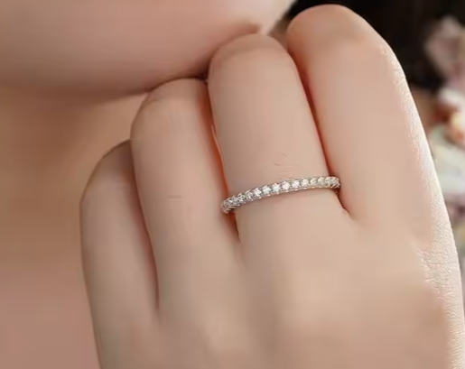 Half Eternity 925 Sterling Silver Moissanite Wedding Ring Band for Women