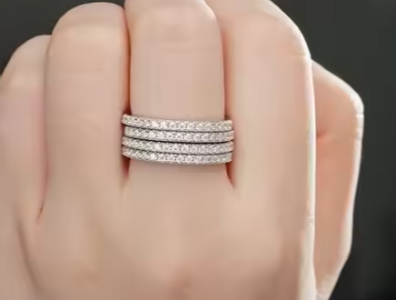 Half Eternity 925 Sterling Silver Moissanite Wedding Ring Band for Women