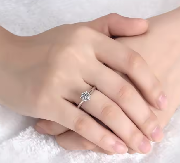 Simple 6 Prong Solitaire 1ct Moissanite 925 Sterling Silver Ring