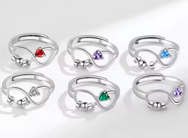 925 Sterling Silver 12 Zircon Birthstone Rings Personality Rotating Infinity Engagement Wedding Anti-Anxiety