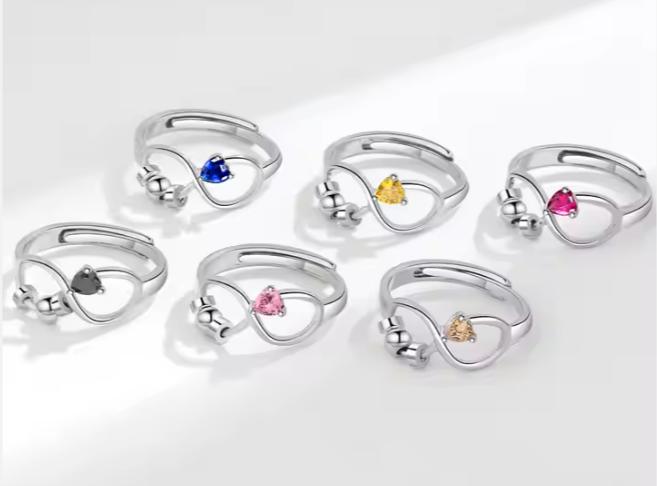 925 Sterling Silver 12 Zircon Birthstone Rings Personality Rotating Infinity Engagement Wedding Anti-Anxiety