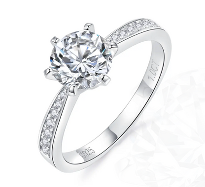 Classic Engagement Ring 925 Sterling Sliver Moissanite