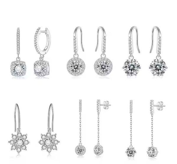 Elegant 925 Sterling Silver Moissanite Dangling Earring