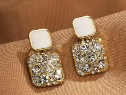 Trendy Korean Crystal Rhinestone Gold Plated Earrings – Elegant Geometric Diamond Design for Women