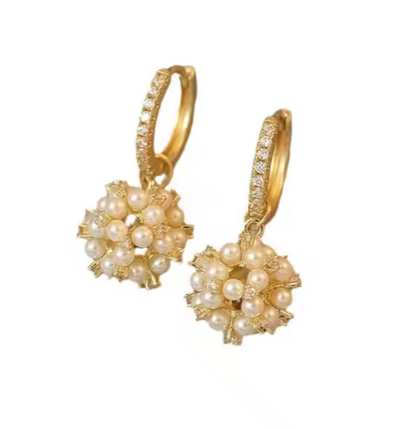 Crystal Ball Pearl 18K Gold Plated Earrings for Women