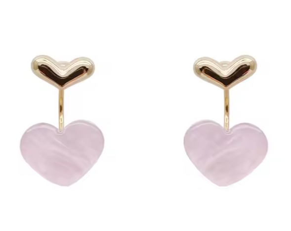 Heart Drop Korean Earrings for Women with Pink Opal