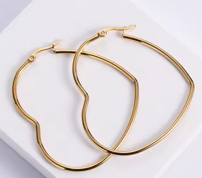 Big Large Heart Shape Hoop Earrings- 18k Gold Plated Stainless Steel