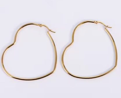 Big Large Heart Shape Hoop Earrings- 18k Gold Plated Stainless Steel