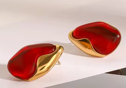 Red Natural Stone 18k Gold Plated Stainless Steel Drop Earring