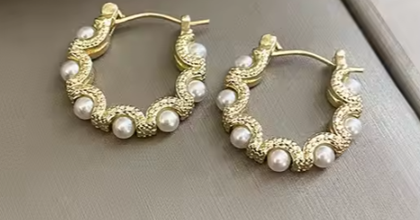 Vintage Pearls 18K Gold Plated Hoop Earring