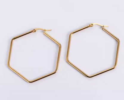 18k Gold Plated Stainless Steel Geometric Hexagon Shape Hoop Earrings