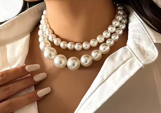 Trendy 2-Piece Set Bold Pearl Beaded Chain Choker Necklace