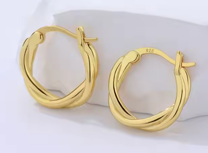 European Twisted Circle Hoop 925 Sterling Silver 18K Gold/Rhodium Plated Earring