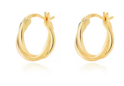 European Twisted Circle Hoop 925 Sterling Silver 18K Gold/Rhodium Plated Earring