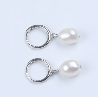 Natural Freshwater Pearl 925 Sterling Silver 7-8mm Baroque Shape Pendant Earring