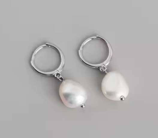 Natural Freshwater Pearl 925 Sterling Silver 7-8mm Baroque Shape Pendant Earring