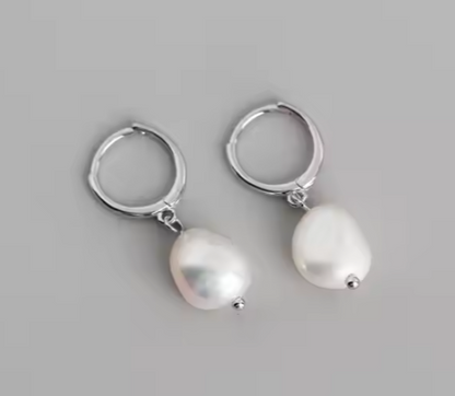 Natural Freshwater Pearl 925 Sterling Silver 7-8mm Baroque Shape Pendant Earring