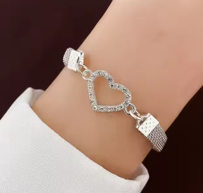 Open Heart Charm Bangle Fashion Bracelet for Women