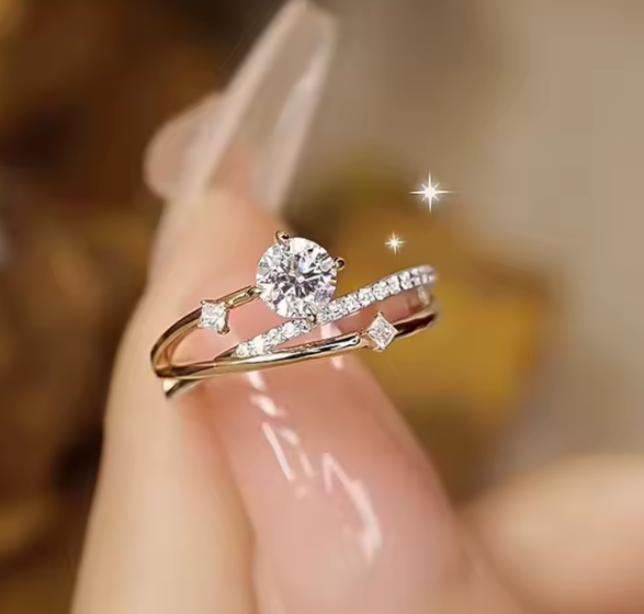 Luxury 925 Sterling Silver Ice Cut Moissanite Star & Moon 1ct Engagement Ring