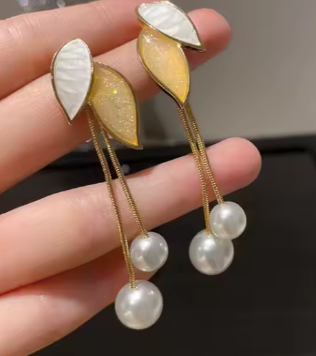 Long Tassel Korean Vintage Pearl 14K Gold Plated Earring