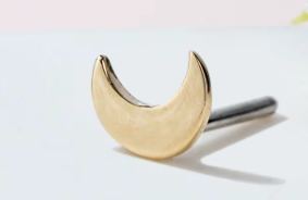 Moon Shaped Push Pin 14K Gold Cartilage Earring Nose Ring Piercing