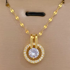 Elegant Pendant Necklace High Quality 18k Gold Plated Stainless Steel Round Zircon Circular Design