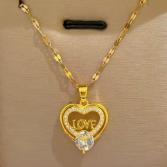 Elegant Heart  Pendant Necklaces High Quality 18k Gold Plated Stainless Steel