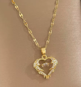 Elegant Heart  Pendant Necklaces High Quality 18k Gold Plated Stainless Steel