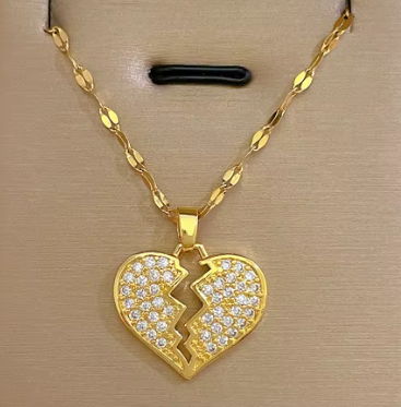 Broken Heart Pendant Necklace High Quality 18k Gold Plated Stainless Steel