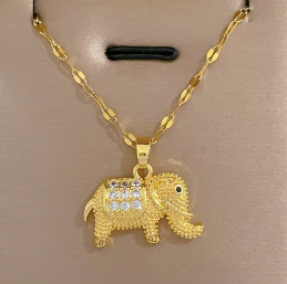 Elephant Pendant Necklace High Quality 18k Gold Plated Stainless Steel