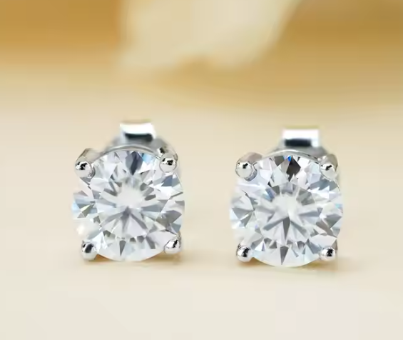 Round 925 Sterling Silver 18k Gold Plated Moissanite Stud Earring