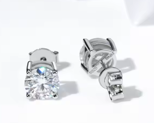 Round 925 Sterling Silver 18k Gold Plated Moissanite Stud Earring