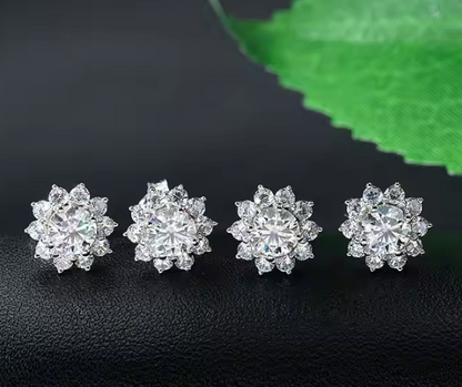 Sunflower Stud Earring 925 Sterling Silver Moissanite 1ct 6.5mm