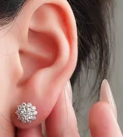 Sunflower Stud Earring 925 Sterling Silver Moissanite 1ct 6.5mm