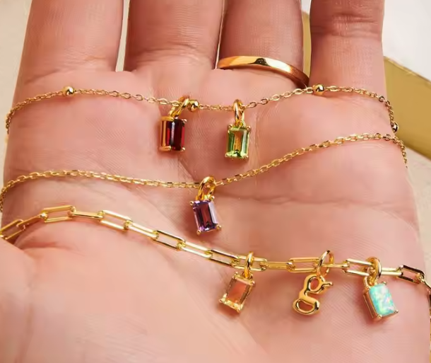 Birthstone 18k Gold Plated Stainless Steel Hypoallergenic Non Tarnish Waterproof Crystal Rhinestone Pendant Necklaces