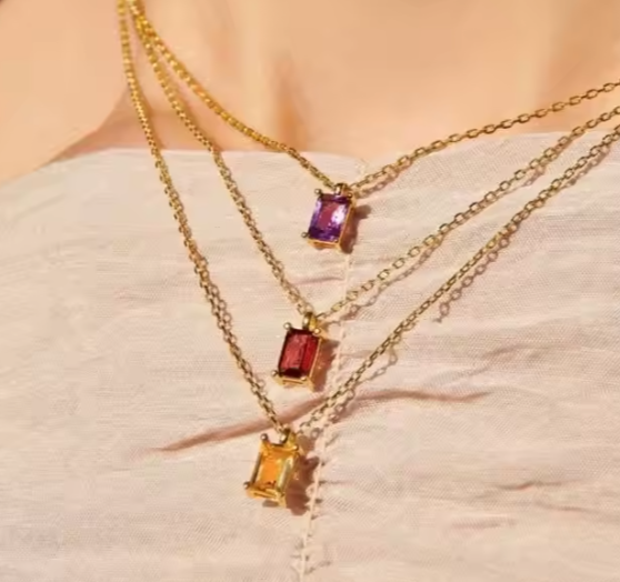 Birthstone 18k Gold Plated Stainless Steel Hypoallergenic Non Tarnish Waterproof Crystal Rhinestone Pendant Necklaces
