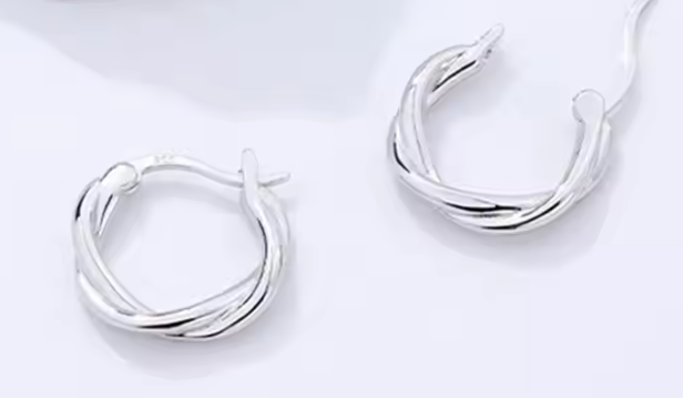 European Twisted Circle Hoop 925 Sterling Silver 18K Gold/Rhodium Plated Earring