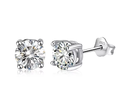 Round 925 Sterling Silver 18k Gold Plated Moissanite Stud Earring