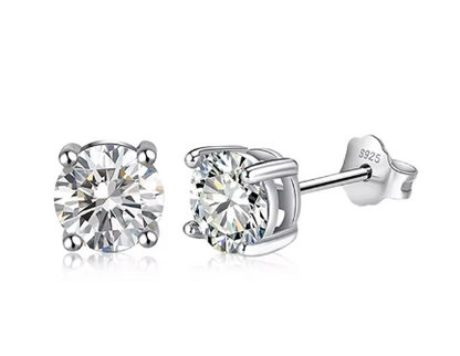 Round 925 Sterling Silver 18k Gold Plated Moissanite Stud Earring