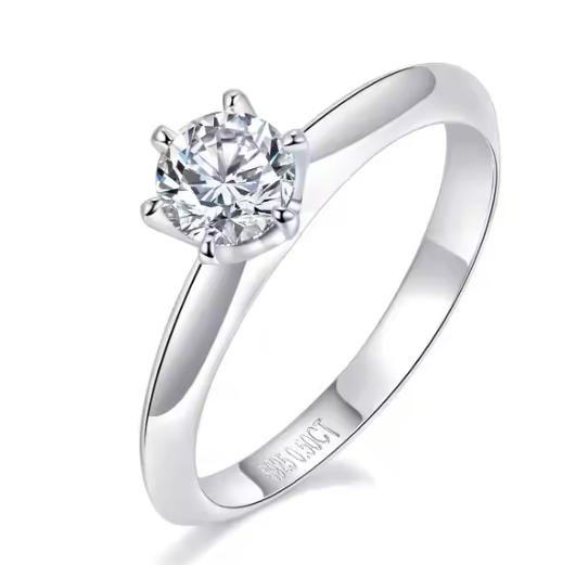 Classic Solitaire 925 Sterling Sliver Moissanite Engagement Ring