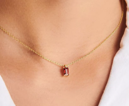 Birthstone 18k Gold Plated Stainless Steel Hypoallergenic Non Tarnish Waterproof Crystal Rhinestone Pendant Necklaces