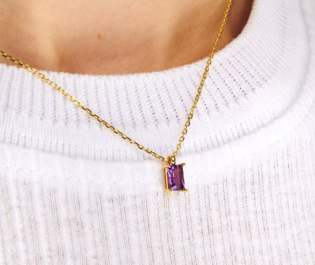 Birthstone 18k Gold Plated Stainless Steel Hypoallergenic Non Tarnish Waterproof Crystal Rhinestone Pendant Necklaces