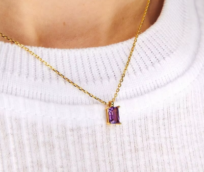 Birthstone 18k Gold Plated Stainless Steel Hypoallergenic Non Tarnish Waterproof Crystal Rhinestone Pendant Necklaces