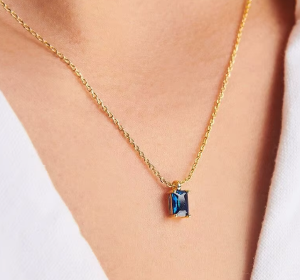 Birthstone 18k Gold Plated Stainless Steel Hypoallergenic Non Tarnish Waterproof Crystal Rhinestone Pendant Necklaces