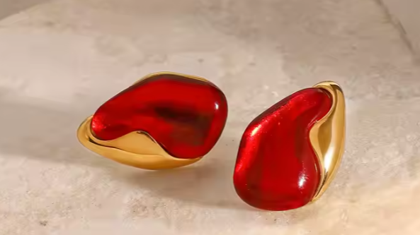 Red Natural Stone 18k Gold Plated Stainless Steel Drop Earring