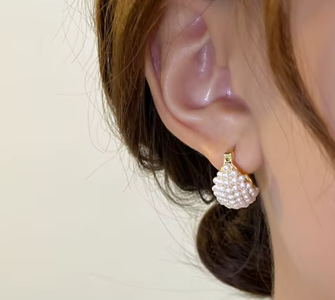 Elegant U-shaped Basket Pearl Gold Plated Crystal Korean Earrings